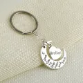 Polished silver moon and heart keychain with brother engraving for family gifts - Moon Heart Keychain (BROTHER)