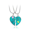 Two-piece Best Friends split heart necklace set with teal enamel and silver bead chains - Blue-Green Style(A2215)