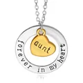 Silver circle necklace with gold aunt heart pendant engraved forever in my heart - Circle Heart Necklace (AUNT)