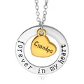 Silver circle pendant with Grandpa gold heart and forever in my heart engraving - Circle Heart Necklace (GRANDPA)