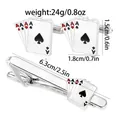 Creative men's poker playing card cufflinks and tie clip set in polished silver finish - Poker Ace Tie Clip Cufflinks Set (AD0023 Set)
