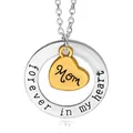 Silver circle ring and gold heart pendant necklace with Mom engraving for Mother's Day - Circle Heart Necklace (MOM)