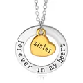 Silver circle and gold heart sister necklace engraved with forever in my heart - Circle Heart Necklace (SISTER)