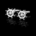 Polished silver nautical ship wheel cufflinks for men with elegant mirror reflection - Ship Wheel Cufflinks (B1101) / Silver