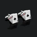 Close-up of silver-plated poker Ace cufflinks showing red and black card suit details - Poker Ace Cufflinks