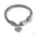 Detail of a chunky link bracelet featuring a rhinestone heart pendant with DAUGHTER text - Daughter Style (G1014-DAUGHTER)