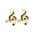 Golden treble clef cufflinks with black crystals for men's French shirt formal wear - Musical Note Style(B1231)
