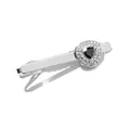 Macro shot of silver tie clip with black triangular stone and micro-pave white zircon - Black