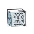 Creative book worm enamel pin with blue heart design for avid readers and students - Book Worm Style (C1465)