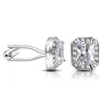 Classic silver-toned rectangular cufflinks with clear zircon stones and halo setting - Copper / Rectangular Zircon Style / White