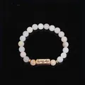 Faded orange matte natural stone beaded bracelet with Forever engraved metal charm - Matte Gradient (Forever)