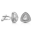 Elegant men's silver triangle cufflinks with large central zircon and halo pavé diamonds - Silver White Main Stone Style / Silver