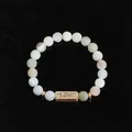 Bohemian beaded bracelet with light-colored stones and Love engraved bronze plaque - Matte Pale Tones (Love)