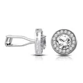 Silver round business cufflinks for men with zircon cluster setting and T-bar closure - Silver Round Style (P1006)