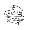 Minimalist white enamel banner brooch with black Brains Are The New Tits slogan - Brains Are The New Tits Slogan (C1788-1)