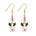 Christmas reindeer hook earrings with red beads and enamel deer charms in gold finish - Christmas Reindeer / F1140