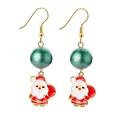 Festive Santa Claus dangle earrings with green glitter beads and gold hooks - Santa Claus / F1141