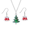 Weihnachts-Schmuckset mit Emaille-Baum-Halskette und roten Glocken-Ohrringen für Damen - Halsketten- und Ohrring-Set
