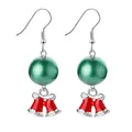 Christmas earrings with sparkling green globes and hanging red double bells with bows - Christmas Bell / F1142