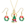 Weihnachtsschmuck-Set mit Halskette und Ohrringen in festlichen Gold- Rot- und Grüntönen - Halsketten- und Ohrring-Set / Weihnachtsbaum und Kranz (Gold-A2240)