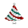 Vista dettagliata della spilla albero di Natale con smalto rosso verde e pietre zirconi - Stile Argento (K1141银)
