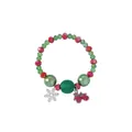 Christmas beaded bracelet with red green beads and festive snowflake glove charms - Snowflake and Mitten Style (G1163)