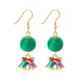 Festive Christmas drop earrings featuring green textured beads and colorful bell pendants - F1144