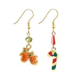 Asymmetric Christmas earrings featuring festive glove and candy cane charms in gold finish - F1145
