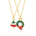 Weihnachts-Halsketten-Set mit Tannenbaum- und Kranzanhänger an goldenen Ketten - Halsketten-Set