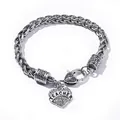 Vintage silver braided bracelet featuring a sparkling rhinestone heart pendant with TEACHER engraving - Teacher Style (G1014-TEACHER)