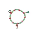 Christmas beaded bracelet featuring festive red and green beads with holiday charms - Wreath and Christmas Tree Style (G1166)