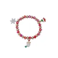 Christmas beaded bracelet with red crystal beads, golden accents, snowman and tree charms - Snowman and Christmas Tree Style (G1167)