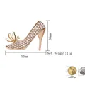 Detail view of rhinestone high heel brooch showing dimensions 53mm by 36mm size - White Butterfly High Heel (C1022)
