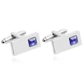 Polished silver rectangular cufflinks set with inset square blue crystals and T-bar back - Silver Tone Blue Stone Cufflinks (B1241)