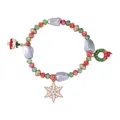 Christmas beaded bracelet with red, green, gold beads and festive enamel charms - Silver Irregular Bead Style (G1200-1)