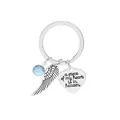 Silver heart wing memorial keychain with blue gemstone and engraved heartfelt message - Blue Gem Angel Wing Keychain (D1289 Blue)