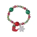Christmas beaded bracelet with Santa boot and snowflake charms in red and green colors - Christmas Stocking and Snowflake Style (G1200-6)