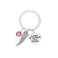 Silver memorial keychain with pink rhinestone, angel wing and heart pendant engraving - Pink Gem Angel Wing Keychain (D1289 Pink)