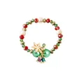 Christmas beaded bracelet with red green beads and festive snowflake bell charms - Emerald Glossy Bead Style (G1200-5)