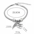 Silver bead snake chain bracelet with heart and wing charms featuring LOVE engraving - Heart Angel Wing Bracelet (G1201)