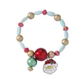 Christmas beaded bracelet with green and red pearls and a Santa Claus enamel pendant - Light Green Oval Bead Style (G1200-4)