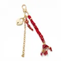 Elegant gold metal handbag charm with red heart beads and woven fabric strap accessory - Red Rope Heart Pendant