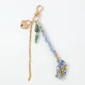 Elegant gold heart locket bag charm with green natural stones and blue woven ribbon decor - Dark Green Heart Pendant