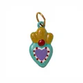 Retro 18K gold plated mushroom heart crown pendant with light blue enamel and glitter - Heart Crown Pendant