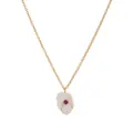 Elegant gold necklace with white flower petal pendant and pink zircon center - January - Pink