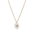 Elegant gold flower necklace with white petals and dark grey cubic zirconia stone - February - Dark Gray