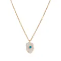 Gold-plated necklace with white floral pendant featuring light blue zircon center stone - March - Aqua Blue