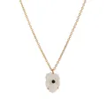Collier élégant en or avec pendentif fleur blanche et détail de perle noire centrale - Mai - Vert Foncé