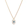 Collier doré avec pendentif fleur blanche et zircon bleu pour pierre de naissance - Juin - Bleu Foncé