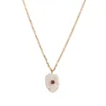 Collier doré avec pendentif fleur blanche et pierre précieuse violette au centre - Juillet - Violet
